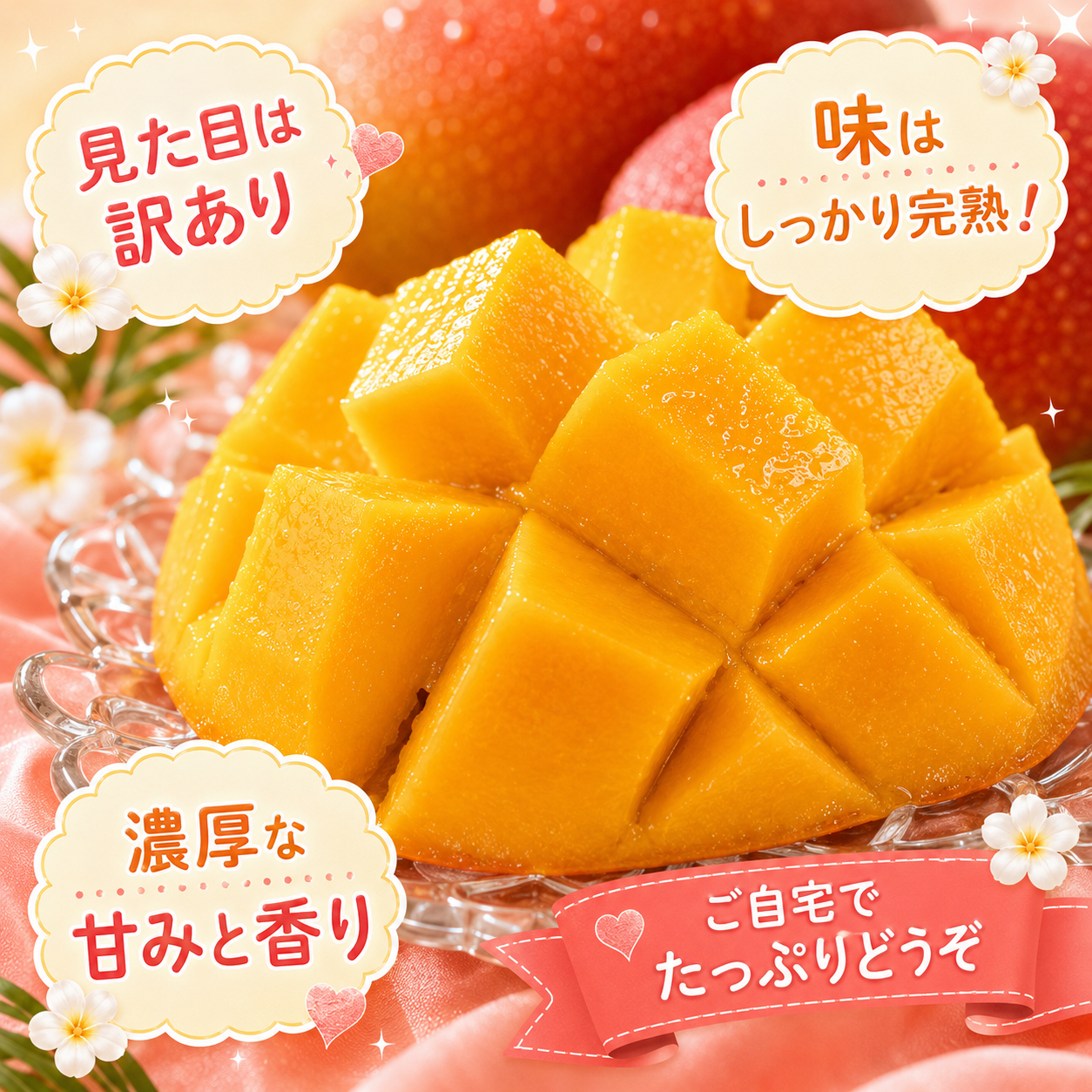 【8/3〜8/4限定】通販限定！台風直前💦訳あり 完熟マンゴー ご自宅用  約1.5kg×2箱（1箱3〜4玉）｜送料込 5,800円　8月6日〜7日にお届け予定